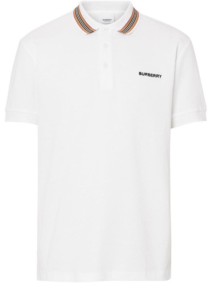 Burberry Icon Stripe Detail Cotton Piqué Polo Shirt - White