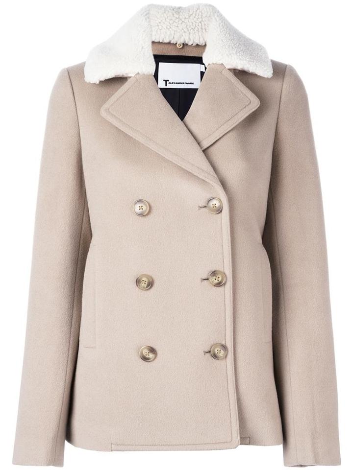 T By Alexander Wang Fur Collar Peacoat, Women's, Size: 4, Nude/neutrals, Polyester/viscose/cashmere/virgin Wool