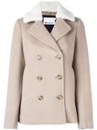 T By Alexander Wang Fur Collar Peacoat, Women's, Size: 4, Nude/neutrals, Polyester/viscose/cashmere/virgin Wool