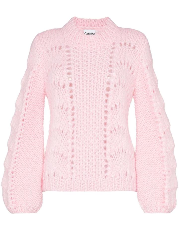 Ganni Julliard Open-knit Mohair And Wool Jumper - Pink