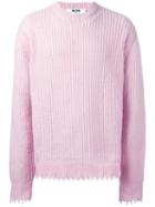 Msgm Frayed Ribbed Sweater, Men's, Size: Small, Pink/purple, Polyamide/wool
