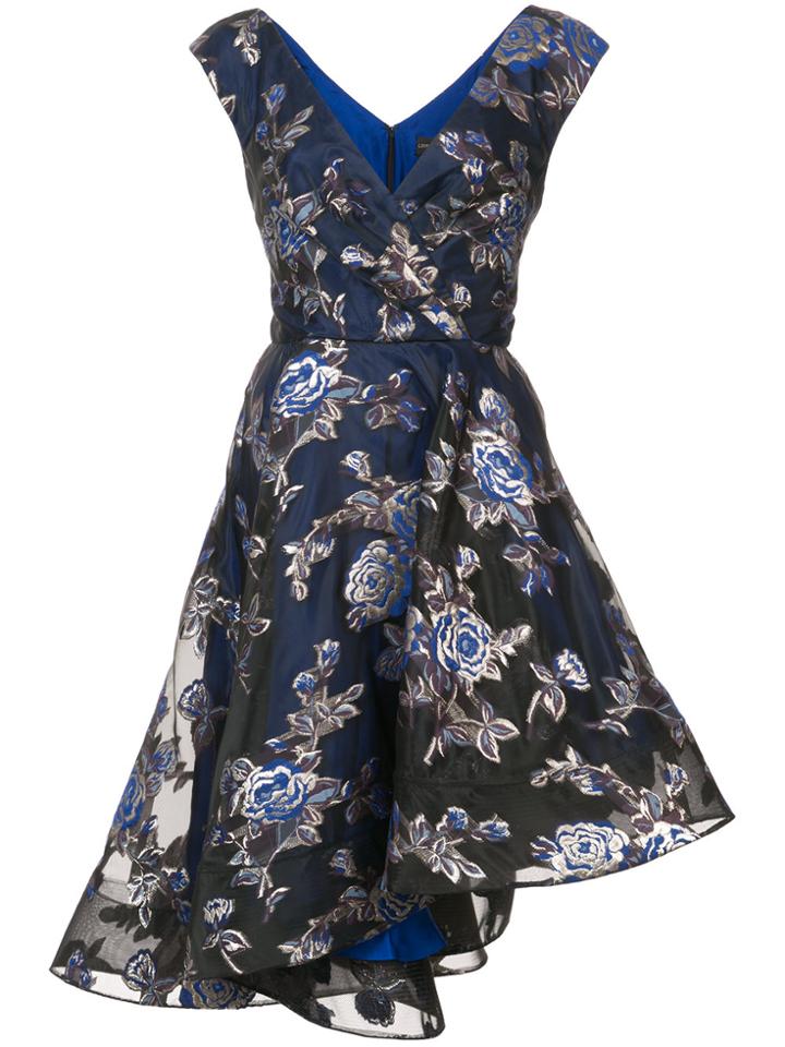 Christian Siriano Metallic Floral Flared Dress - Blue