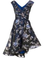 Christian Siriano Metallic Floral Flared Dress - Blue