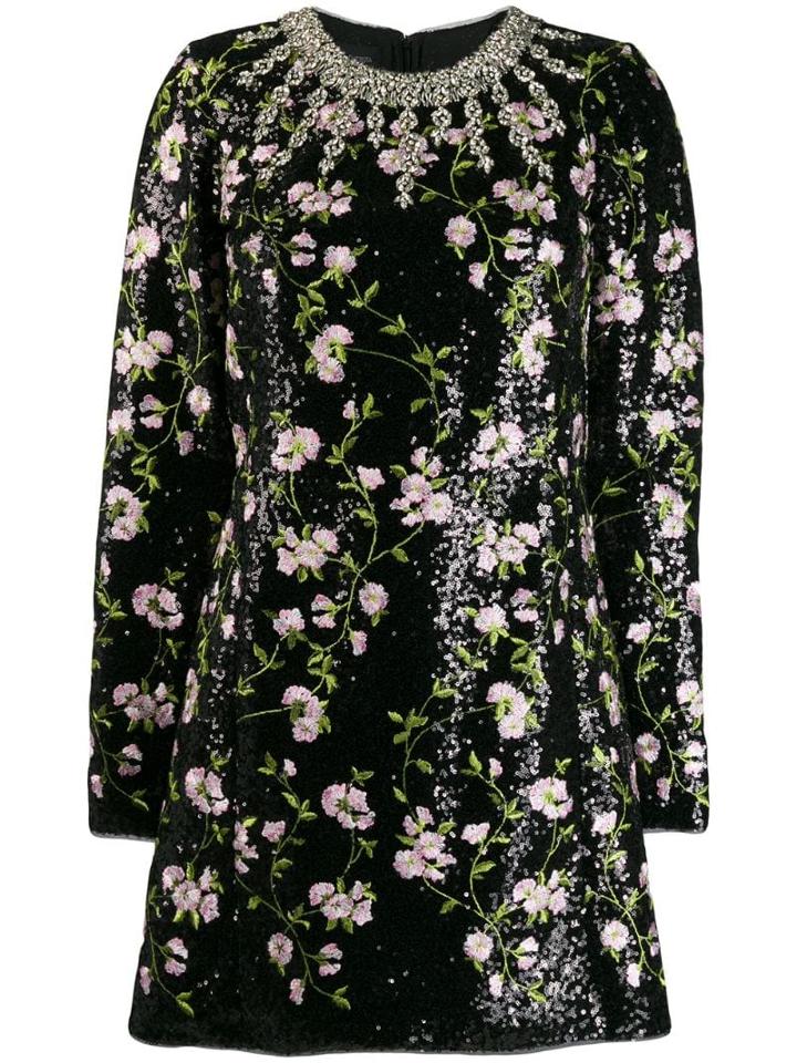 Giambattista Valli Floral Sequin Mini Dress - Black
