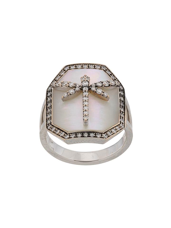 Anapsara Dragonfly Medallion Ring - White Gold