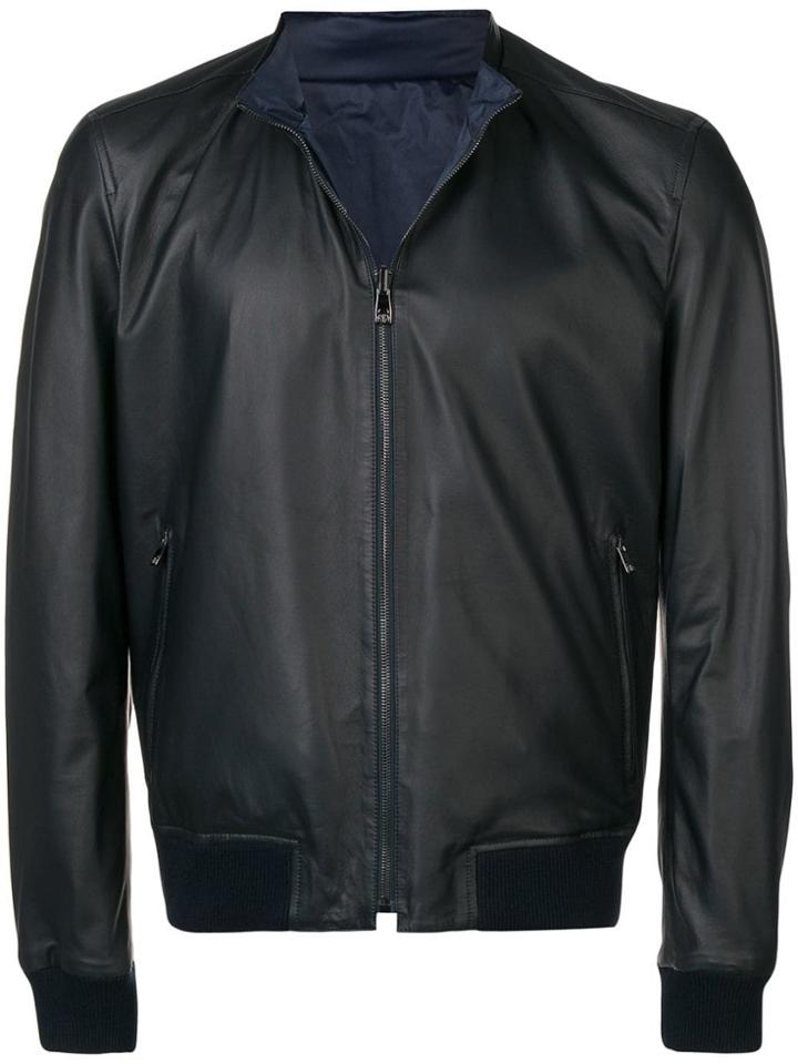 Corneliani Leather Bomber Jacket - Black
