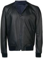 Corneliani Leather Bomber Jacket - Black
