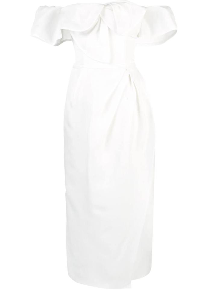 Carolina Herrera Off Shoulder Silk Gazar Dress - White