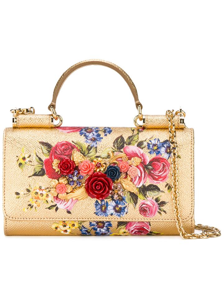 Dolce & Gabbana Floral Von Wallet Bag, Women's, Grey, Leather/stone/metal/acrylic