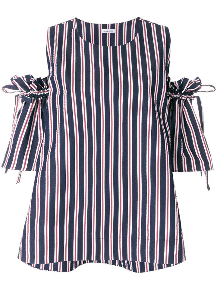 P.a.r.o.s.h. Striped Cold Shoulder Blouse - Blue