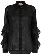 No21 Pointed Collar Frill Sleeve Blouse - Black