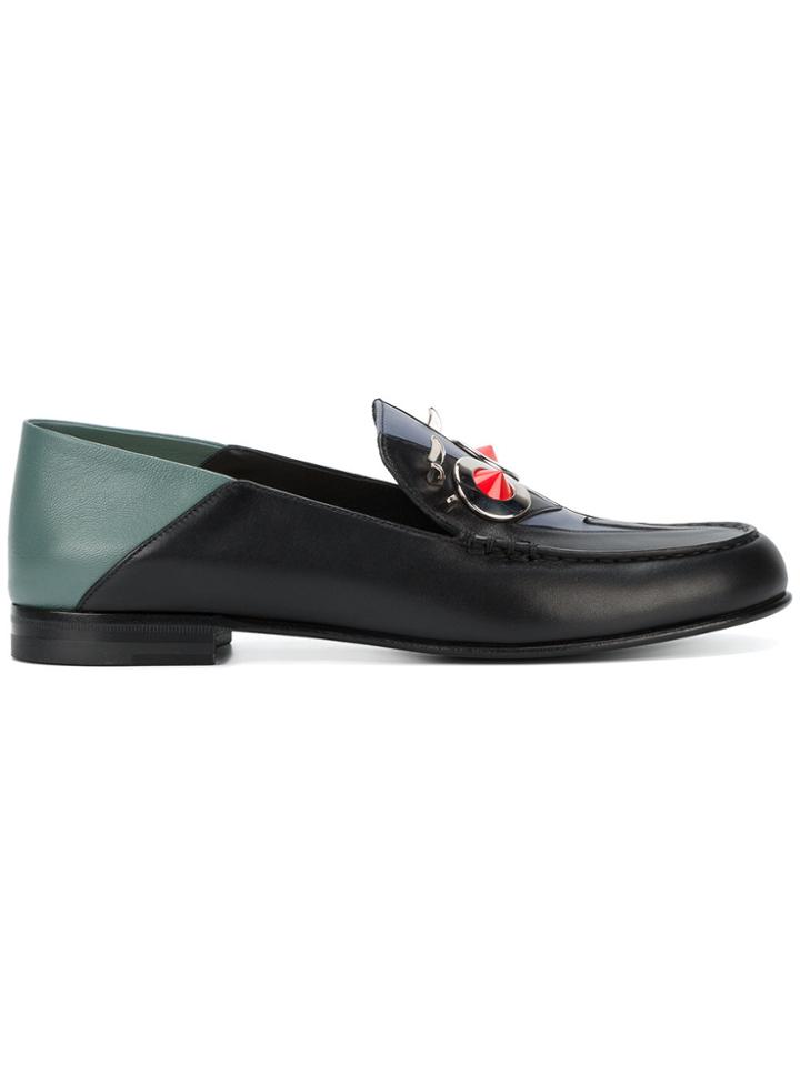 Fendi Face Embellished Loafers - Black