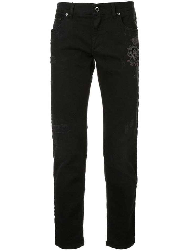Dolce & Gabbana Distressed Logo Patch Jeans - Black