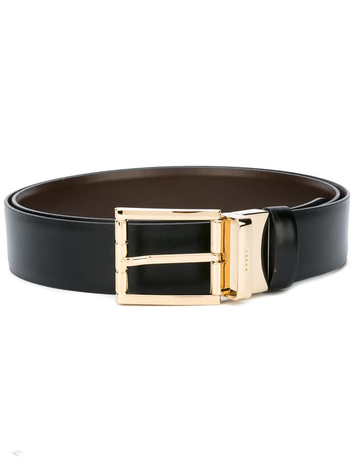 Bally Square Buckled Belt, Men's, Size: 110, Black, Calf Leather