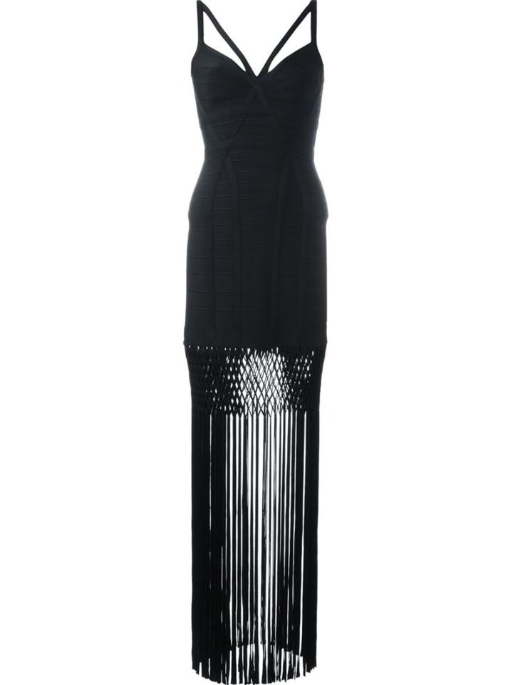 Hervé Léger Fringed Fitted Dress, Women's, Size: Xs, Black, Rayon/nylon/spandex/elastane