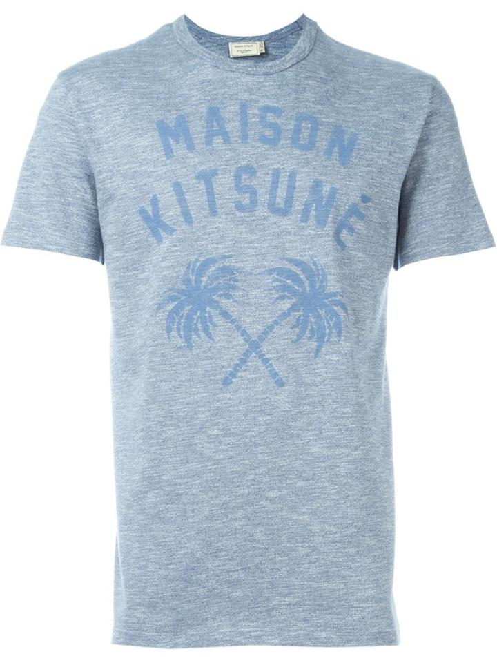 Maison Kitsuné Logo Print T-shirt, Men's, Size: S, Blue, Cotton