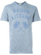 Maison Kitsuné Logo Print T-shirt, Men's, Size: S, Blue, Cotton
