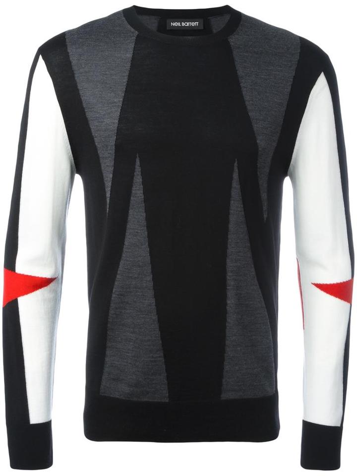Neil Barrett Intarsia Geometric Pattern Jumper, Men's, Size: Large, Black, Merino