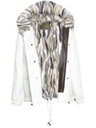Mr & Mrs Italy Cropped Mink Fur Lined Parka, Women's, Size: Large, White, Cotton/mink Fur