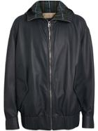 Burberry Hooded Lambskin Bomber Jacket - Blue