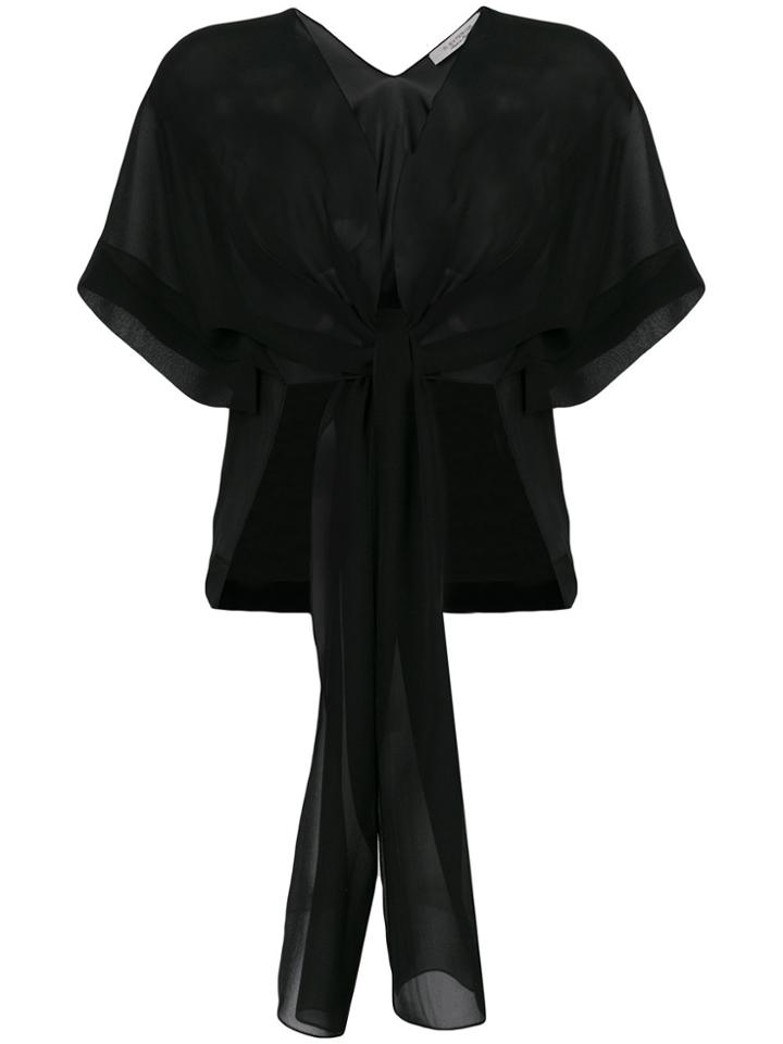 D.exterior Tie Front Sheer Blouse - Black