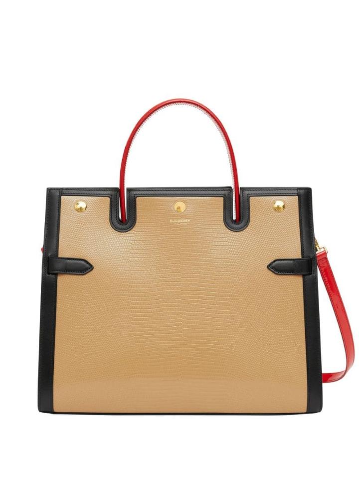 Burberry Medium Embossed Leather Title Bag - Brown