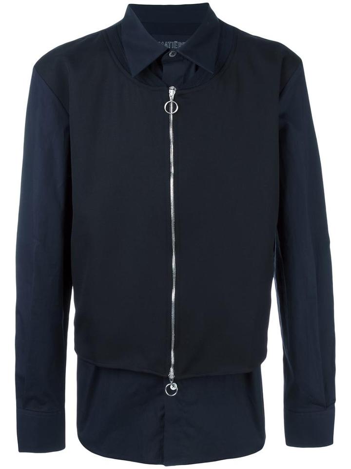 Matiéres Zip Up Shirt, Men's, Size: Large, Blue, Cotton/polyester/wool
