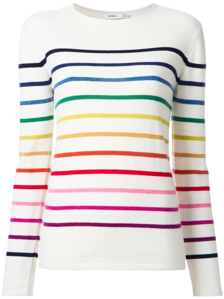 Goen.j Striped Jumper, Women's, Size: Large, White, Cashmere/wool