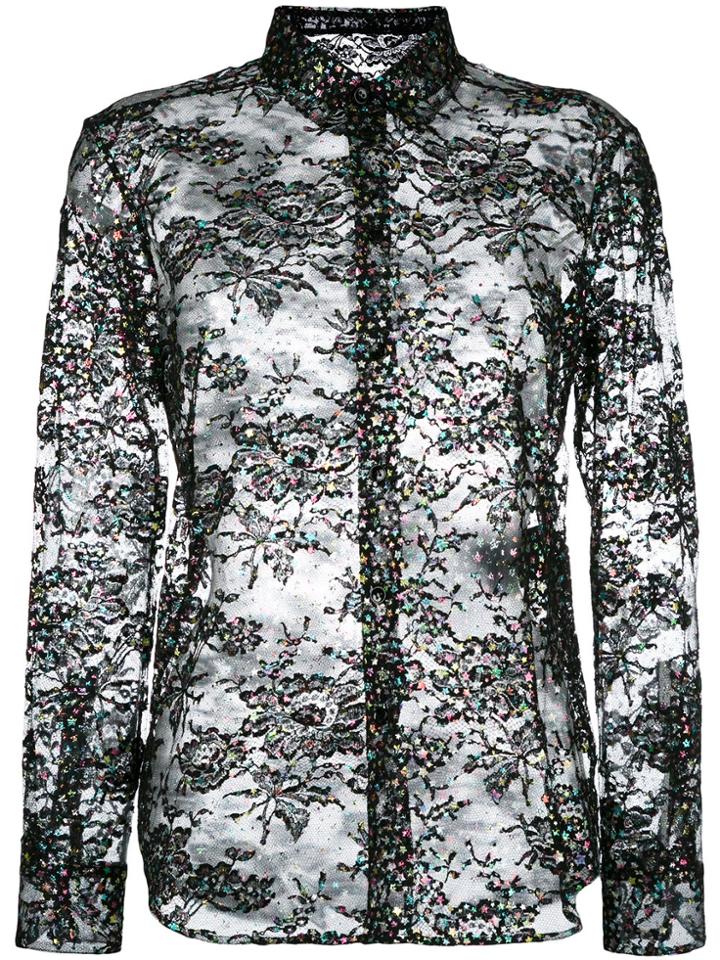 Saint Laurent Lace Glitter Detail Top - Black