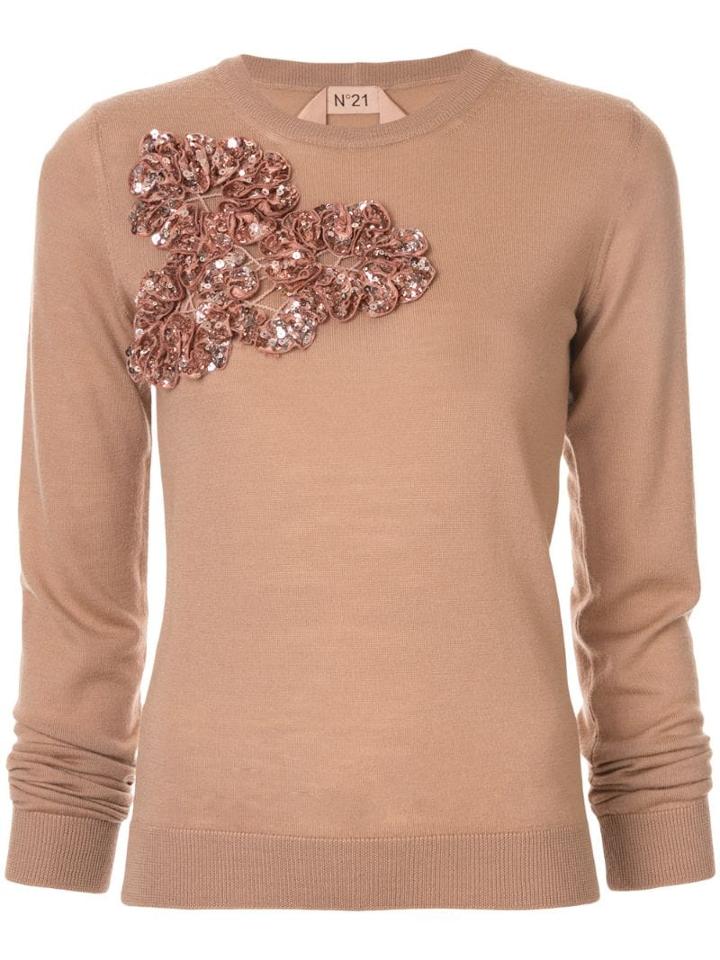 Nº21 Floral Appliqué Jumper - Neutrals
