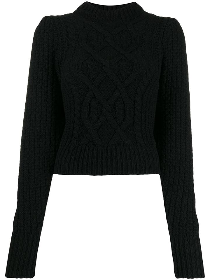 Wandering Cropped Cable-knit Sweater - Black