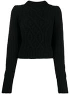 Wandering Cropped Cable-knit Sweater - Black