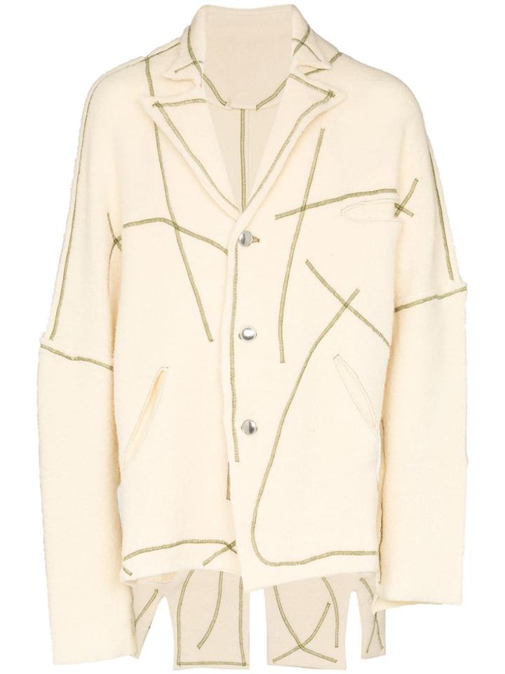 Sulvam Buttoned Wool Blend Crash Jacket - White