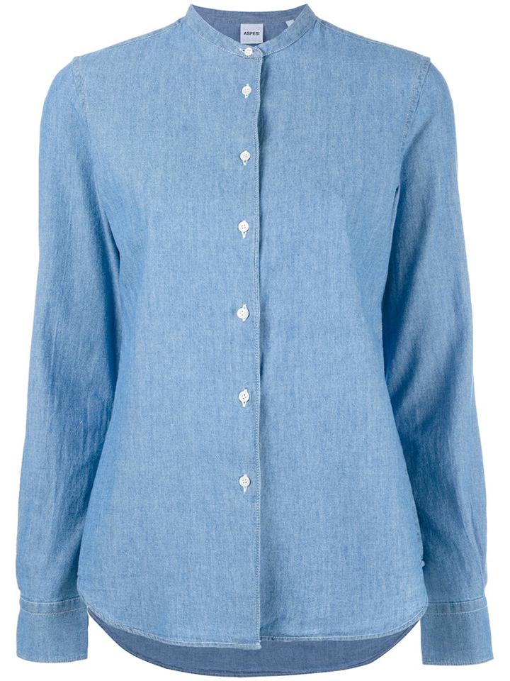 Aspesi Band Collar Shirt, Women's, Size: Medium, Blue, Cotton