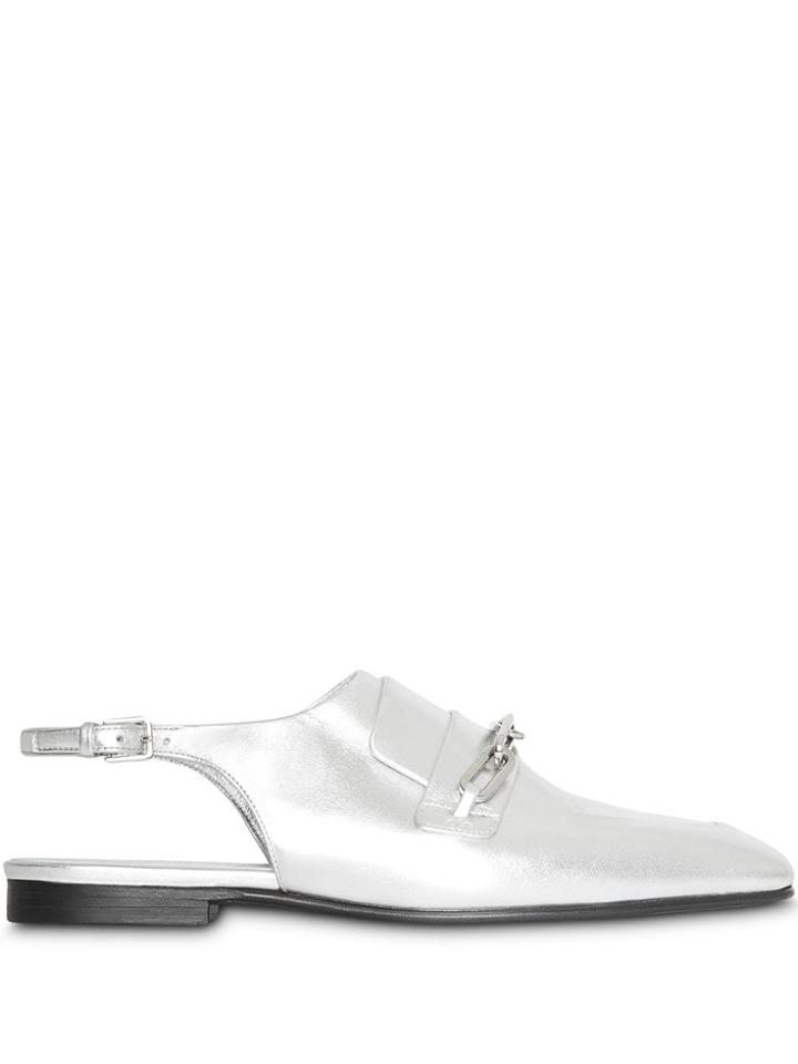 Burberry Link Detail Slingback Loafers - Silver