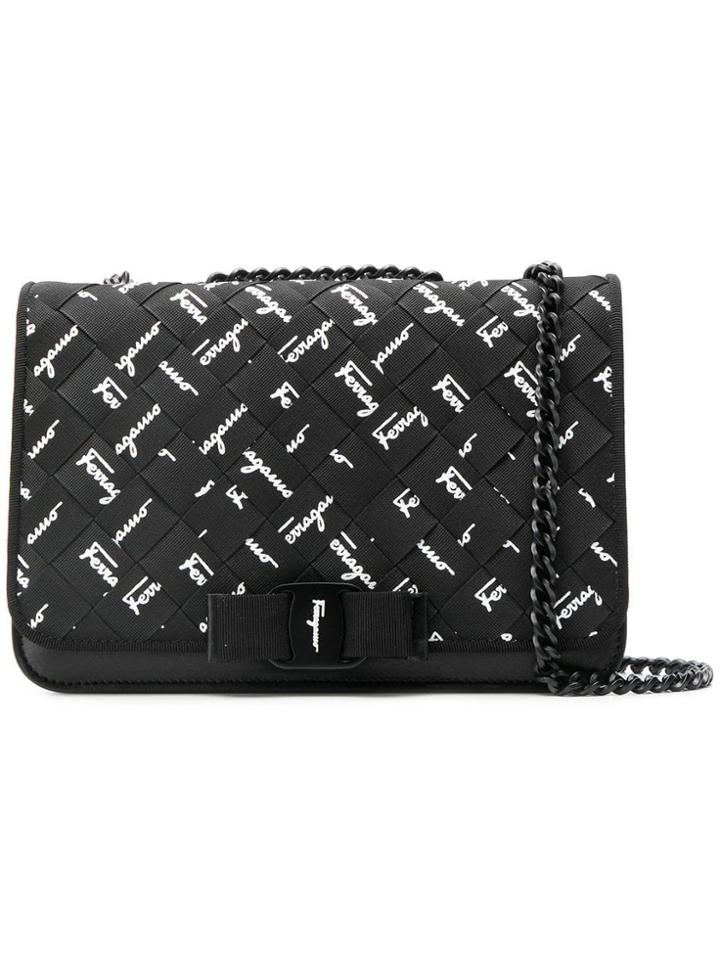Salvatore Ferragamo Logo Vara Bow Flap Bag - Black