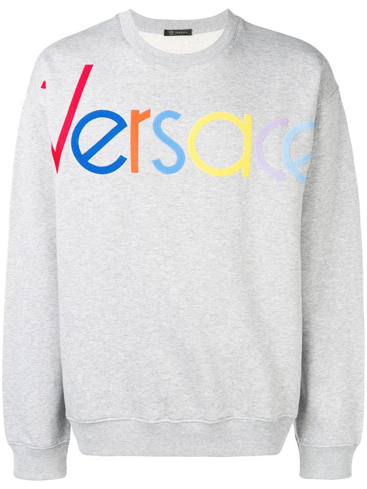 Versace Embroidered Logo Sweater - Grey