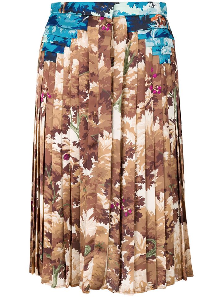 Marco De Vincenzo Foliage Print Pleated Skirt - Multicolour