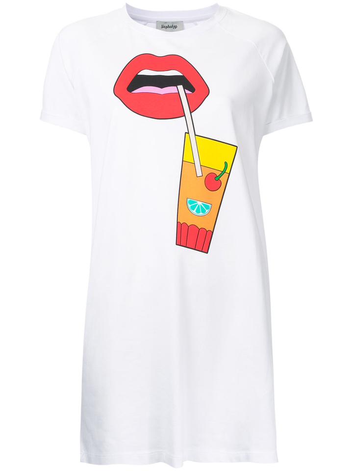 Yazbukey Printed T-shirt Dress, Size: Xs, White, Cotton