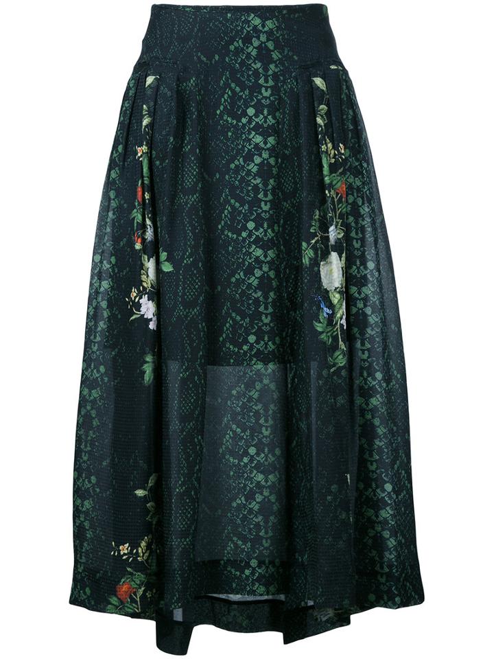 Preen By Thornton Bregazzi Printed Flared Skirt, Women's, Size: Small, Black, Silk