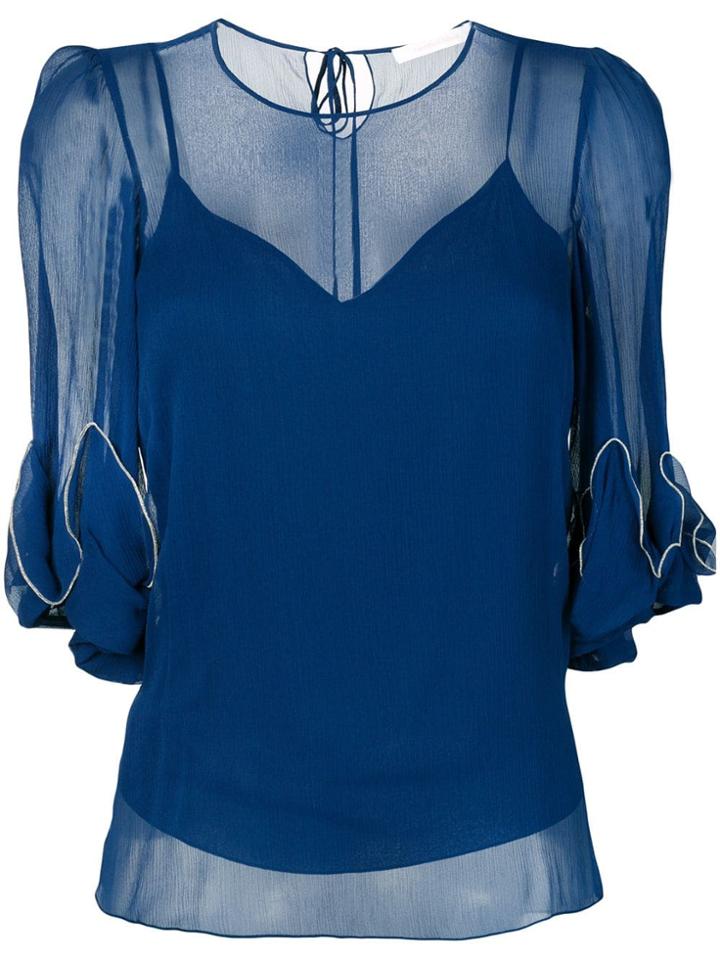 See By Chloé Draped Detail Sheer Blouse - Blue
