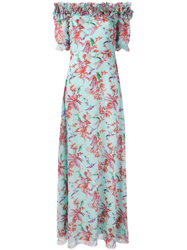 Giamba - Long Floral Off The Shoulder Dress - Women - Silk - 44, Blue, Silk