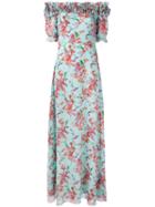 Giamba - Long Floral Off The Shoulder Dress - Women - Silk - 44, Blue, Silk