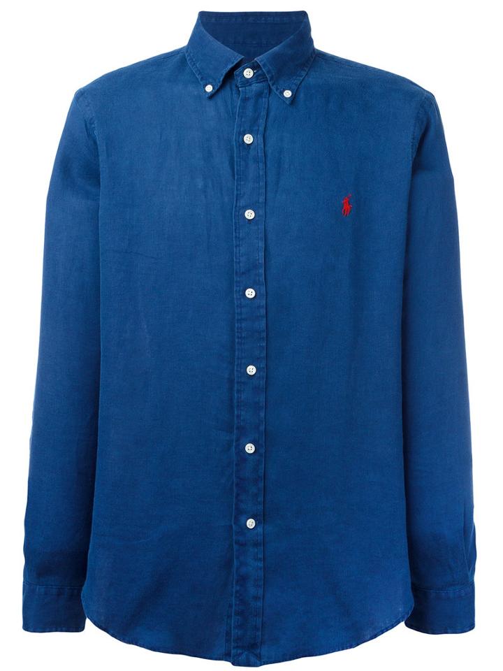 Polo Ralph Lauren - Embroidered Logo Denim Shirt - Men - Linen/flax - M, Blue, Linen/flax