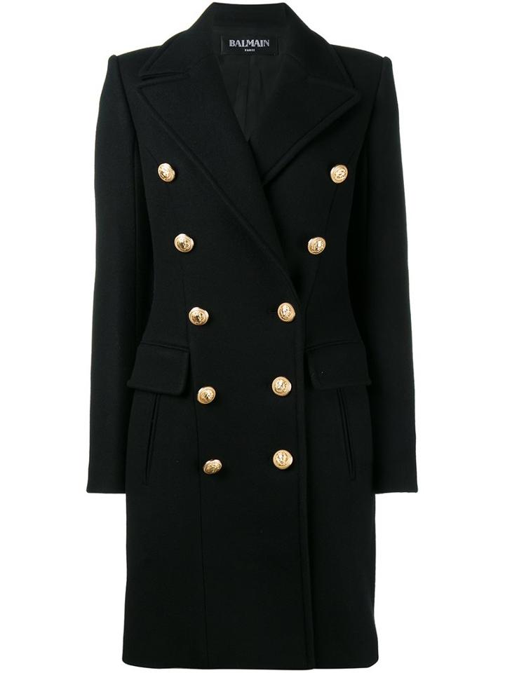 Balmain Double Breasted Coat, Women's, Size: 38, Black, Virgin Wool/cashmere/viscose/cotton