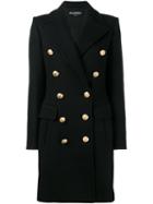 Balmain Double Breasted Coat, Women's, Size: 38, Black, Virgin Wool/cashmere/viscose/cotton