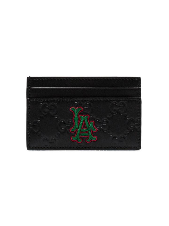 Gucci Black Embossed La Patch Leather Cardholder