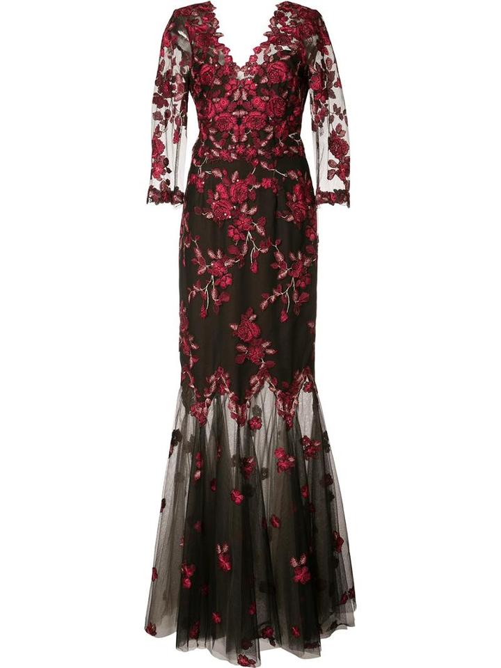 Floral Lace Gown, Women's, Size: 4, Black, Nylon, Marchesa Notte