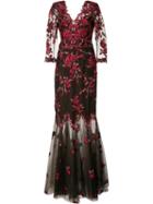Floral Lace Gown, Women's, Size: 4, Black, Nylon, Marchesa Notte