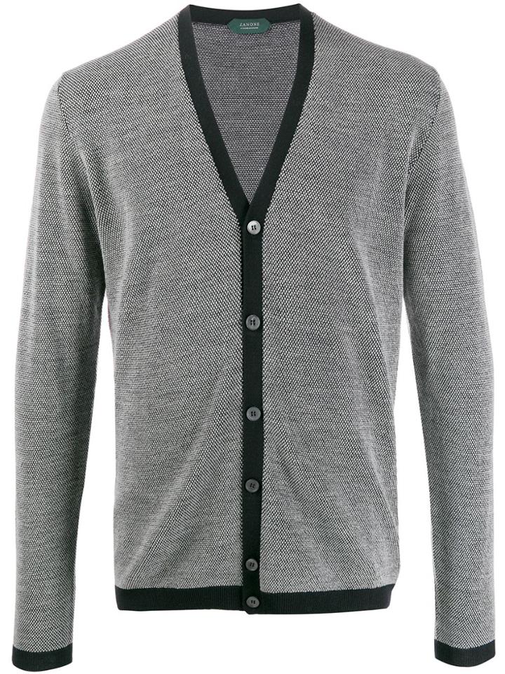 Zanone Contrast-trimmed Geometric-patterned Cardigan - Black